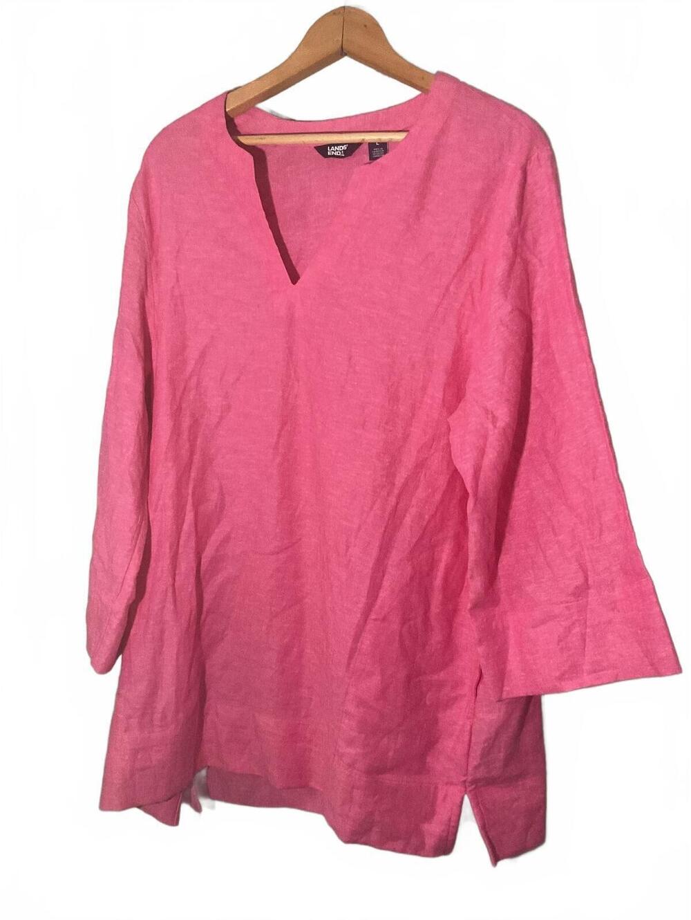 Lands' End Pink Linen Tunic Top with Pockets Size L